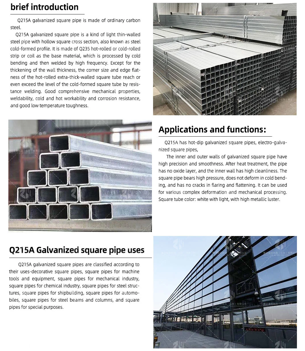 Processing Steel /Titanium/Rectangular/Black /Stainless Steel/Welding/Seamless/Hexagonal/Irregular/Q245 Q235B Q345b Carbon Steelgalvanized Square Pipe